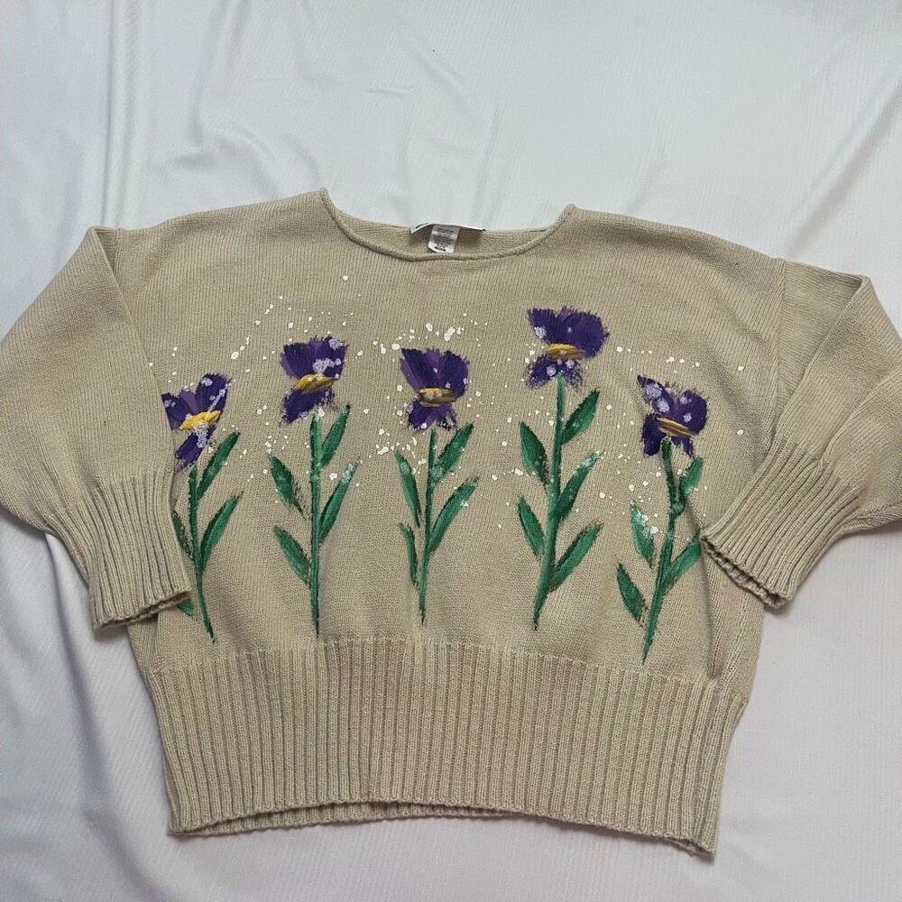 Victoria Hand Painted Floral Sweater Size Medium